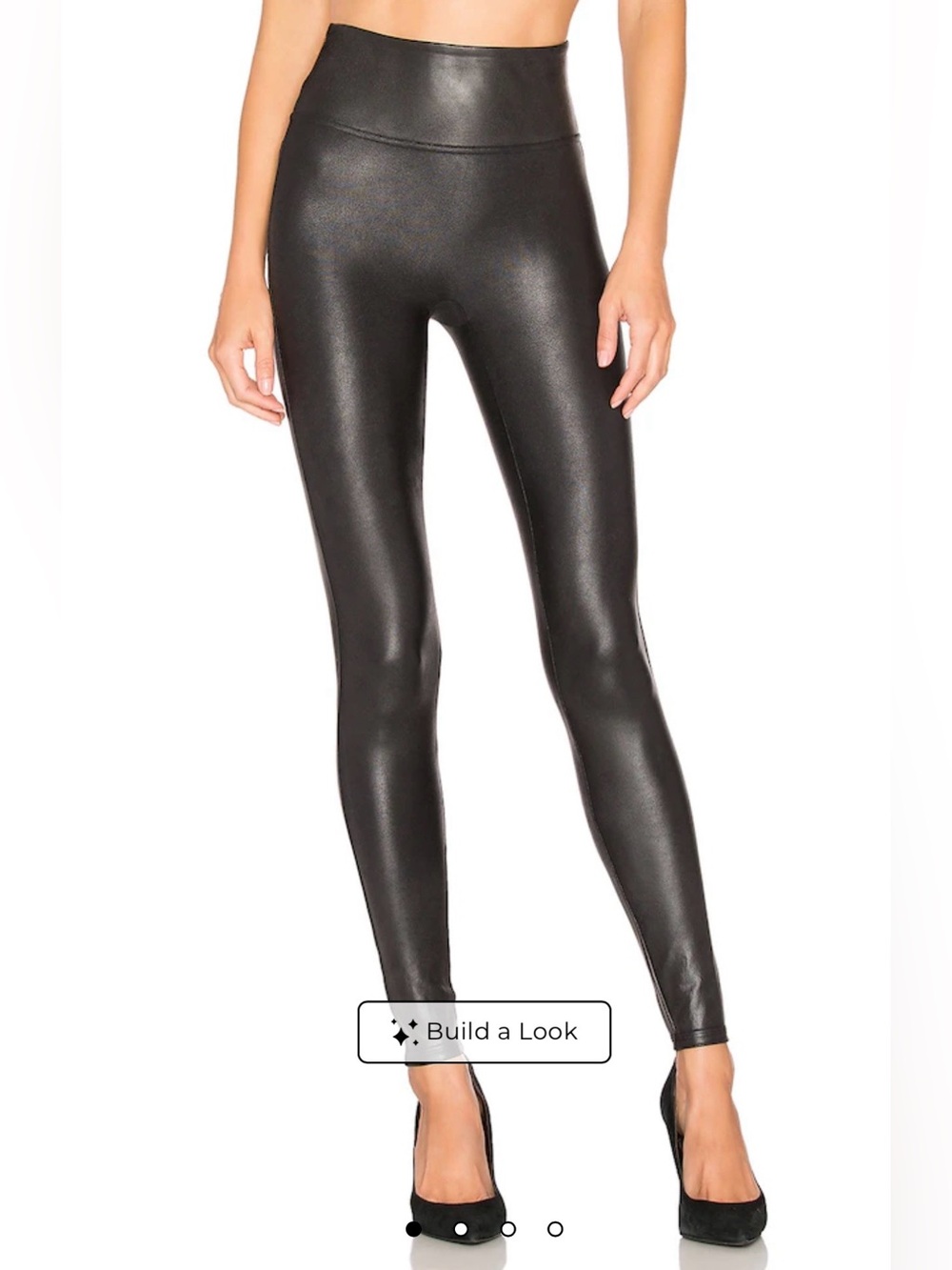 Spanx Faux Leather Black Leggings Flattering Sleek Stretch Stylish Basic